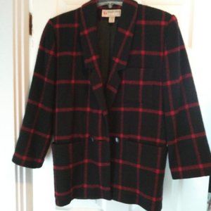 Vintage 80's Wool Plaid Double-Breasted Jacket with Shoulder Pads, Size S